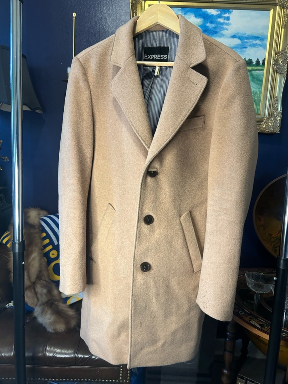 Express Camel Wool-Blend Pea Coat in Light Camel
